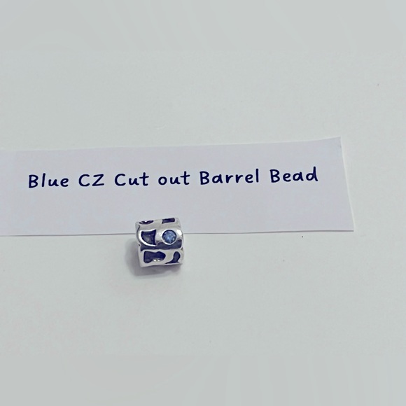 Retired Pandora Blue CZ Cut out Barrel Bead - Picture 2 of 5